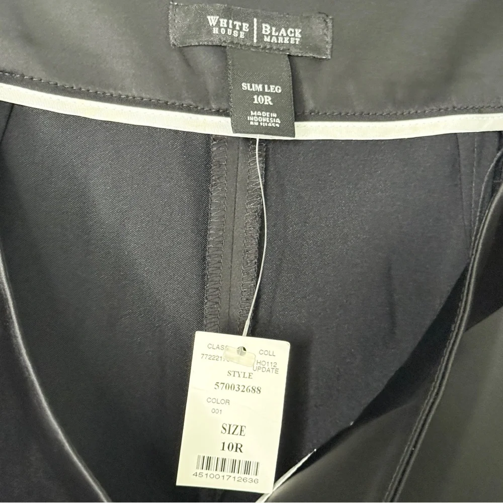 NWT White House Black‎ Market Satin Slim Leg Trouser Pants Black Women’s Size 10 - Picture 10 of 12